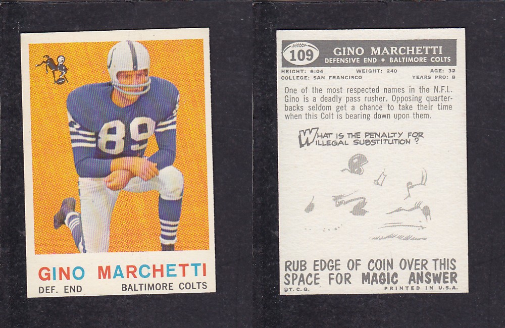 1959 NFL TOPPS FOOTBALL CARD #109 G. MARCHETTI photo 1959 NFL TOPPS FOOTBALL CARD #109 G. MARCHETTI photo