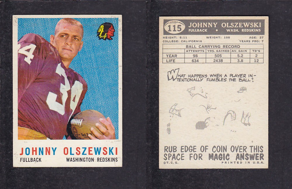 1959 NFL TOPPS FOOTBALL CARD #115 J. OLSZEWSKI photo 1959 NFL TOPPS FOOTBALL CARD #115 J. OLSZEWSKI photo