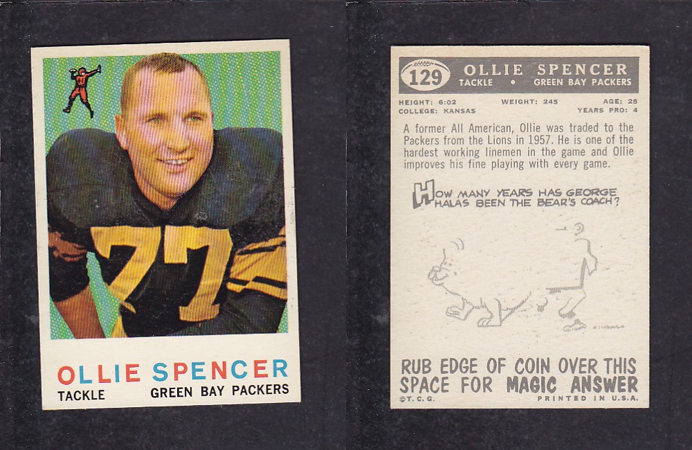 1959 NFL TOPPS FOOTBALL CARD #129 O. SPENCER photo 1959 NFL TOPPS FOOTBALL CARD #129 O. SPENCER photo