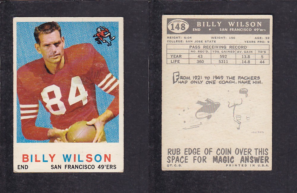 1959 NFL TOPPS FOOTBALL CARD #148 B. WILSON photo 1959 NFL TOPPS FOOTBALL CARD #148 B. WILSON photo