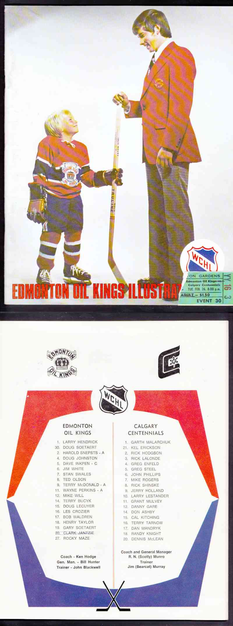 1974 WHA EDMONTON OIL KINGS VS CALGARY CENTENNIALS PROGRAM &TICKET STUB photo 1974 WHA EDMONTON OIL KINGS VS CALGARY CENTENNIALS PROGRAM &TICKET STUB photo