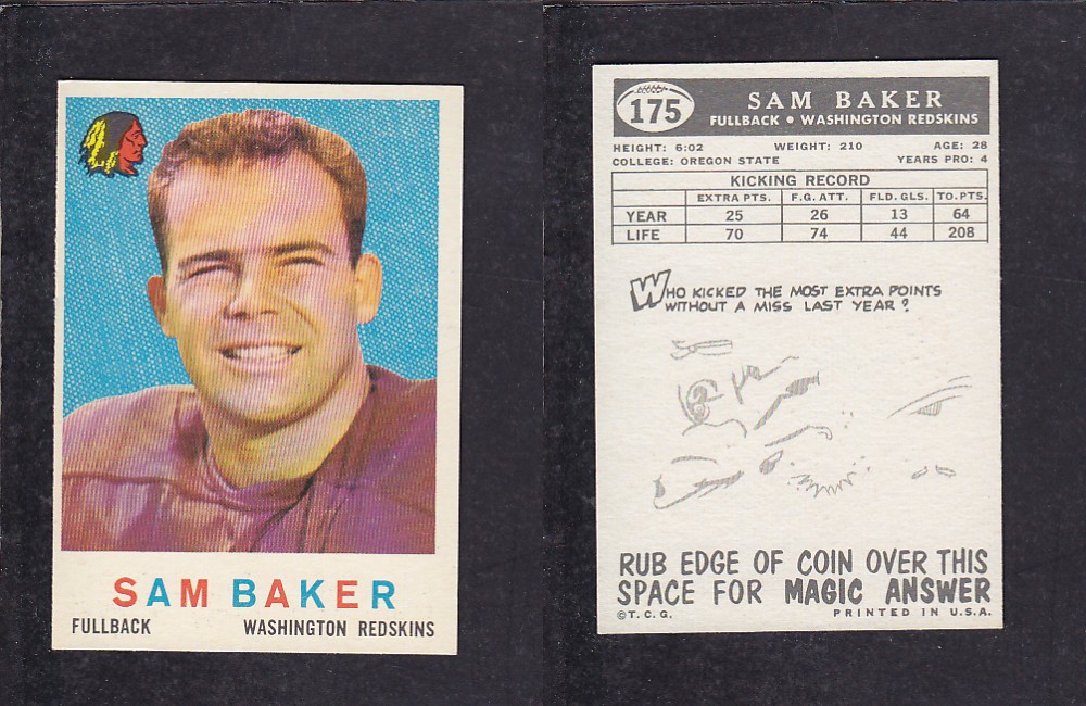 1959 NFL TOPPS FOOTBALL CARD #175 S. BAKER photo 1959 NFL TOPPS FOOTBALL CARD #175 S. BAKER photo