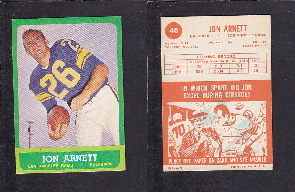 1963 NFL TOPPS FOOTBALL CARD #40 J. ARNETT photo 1963 NFL TOPPS FOOTBALL CARD #40 J. ARNETT photo