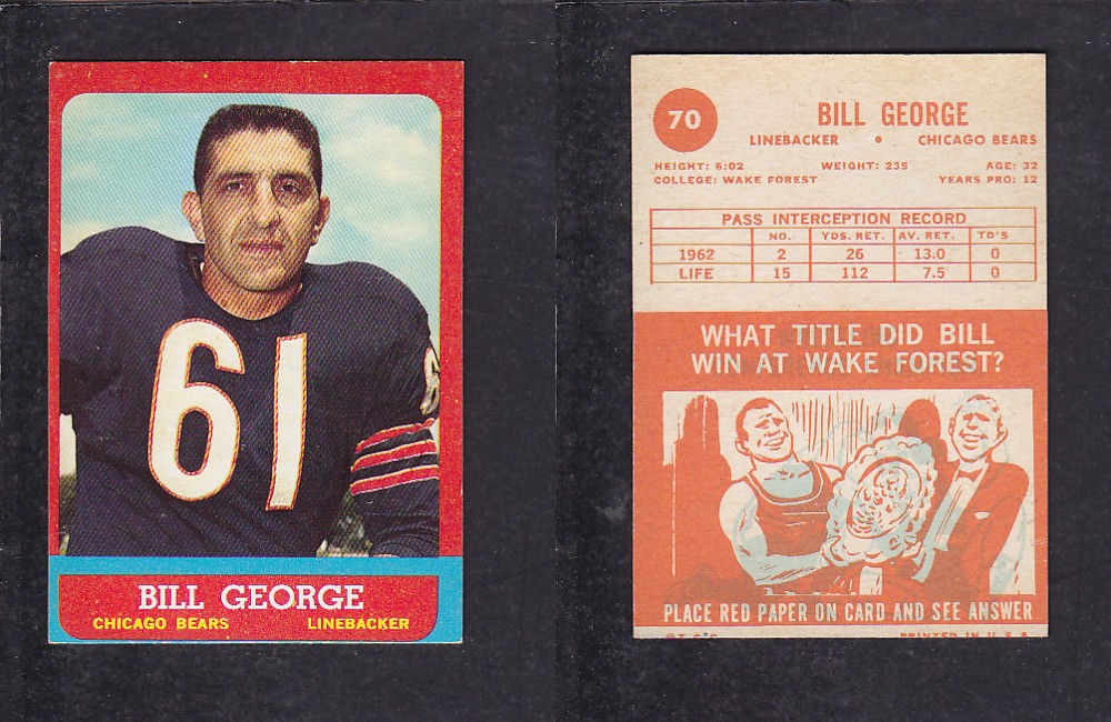 1963 NFL TOPPS FOOTBALL CARD #70 B. GEORGE photo 1963 NFL TOPPS FOOTBALL CARD #70 B. GEORGE photo