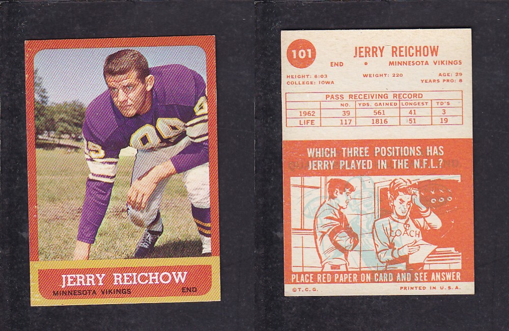 1963 NFL TOPPS FOOTBALL CARD #101 J. REICHOW photo 1963 NFL TOPPS FOOTBALL CARD #101 J. REICHOW photo
