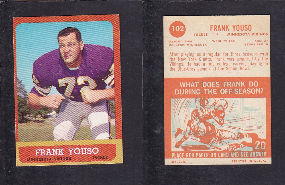 1963 NFL TOPPS FOOTBALL CARD #102 F. YOUSO photo 1963 NFL TOPPS FOOTBALL CARD #102 F. YOUSO photo