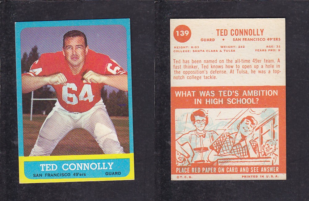 1963 NFL TOPPS FOOTBALL CARD #139 T. CONNOLLY photo 1963 NFL TOPPS FOOTBALL CARD #139 T. CONNOLLY photo