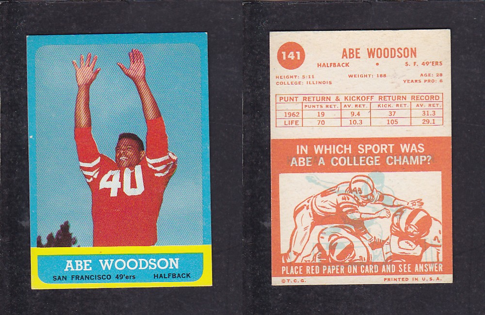 1963 NFL TOPPS FOOTBALL CARD #141 A. WOODSON photo 1963 NFL TOPPS FOOTBALL CARD #141 A. WOODSON photo
