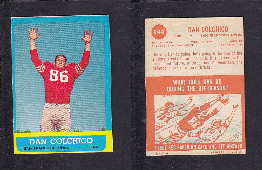 1963 NFL TOPPS FOOTBALL CARD #144 D. COLCHICO photo 1963 NFL TOPPS FOOTBALL CARD #144 D. COLCHICO photo