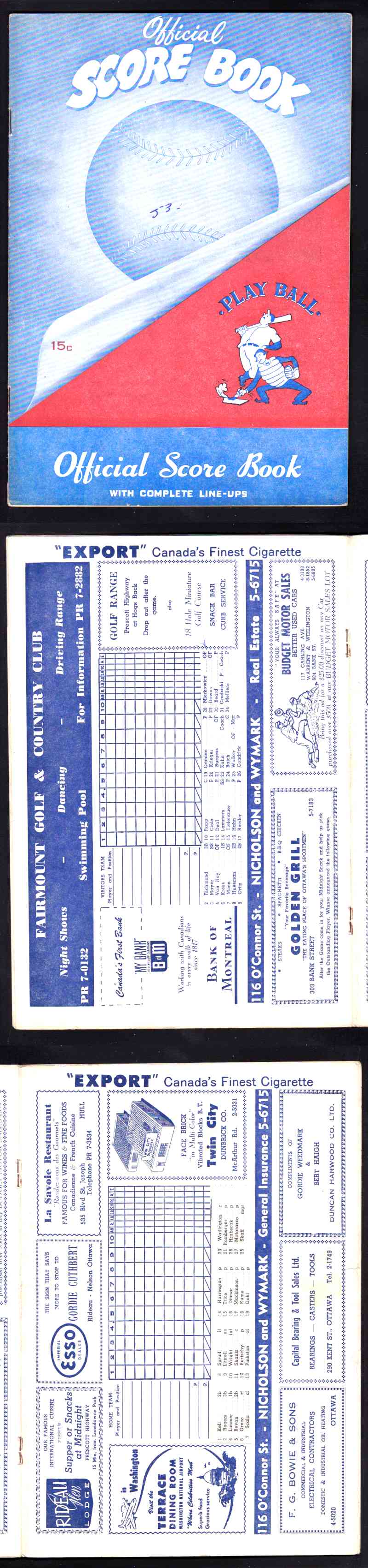 1953 OTTAWA ATHLETICS BASEBALL PROGRAM photo