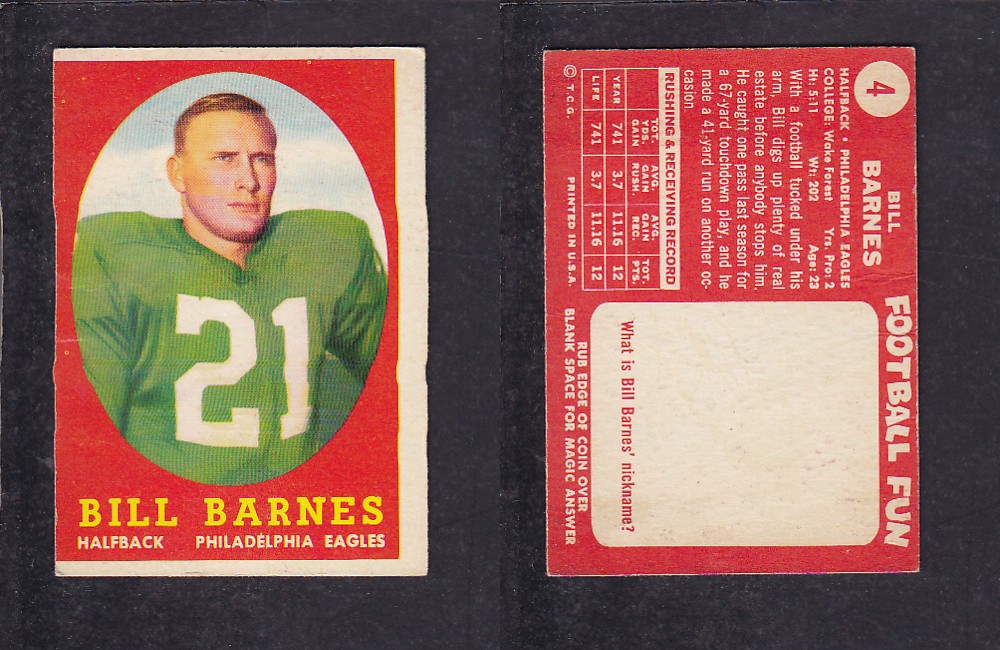 1958 NFL TOPPS FOOTBALL CARD #4 BARNES photo 1958 NFL TOPPS FOOTBALL CARD #4 BARNES photo