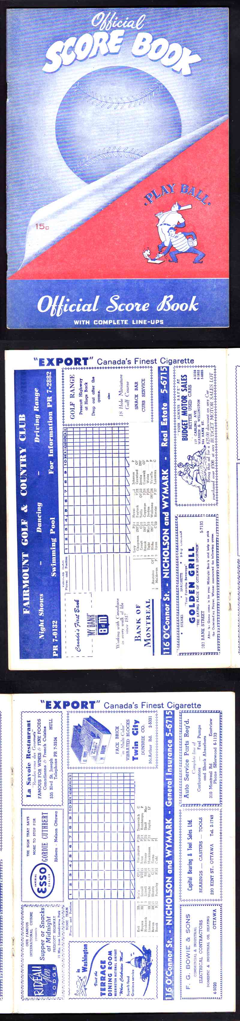 1953 OTTAWA ATHLETICS BASEBALL PROGRAM photo