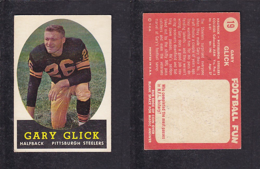 1958 NFL TOPPS FOOTBALL CARD #19 G. GLICK photo 1958 NFL TOPPS FOOTBALL CARD #19 G. GLICK photo