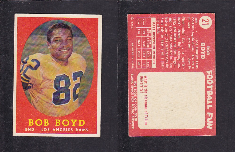 1958 NFL TOPPS FOOTBALL CARD #21 B. BOYD photo 1958 NFL TOPPS FOOTBALL CARD #21 B. BOYD photo