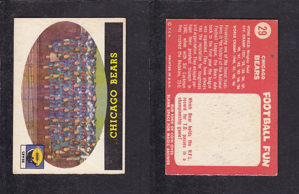 1958 NFL TOPPS FOOTBALL CARD #29 CHICAGO BEARS photo 1958 NFL TOPPS FOOTBALL CARD #29 CHICAGO BEARS photo
