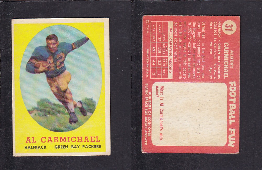 1958 NFL TOPPS FOOTBALL CARD #31 A. CARMICHAEL photo 1958 NFL TOPPS FOOTBALL CARD #31 A. CARMICHAEL photo