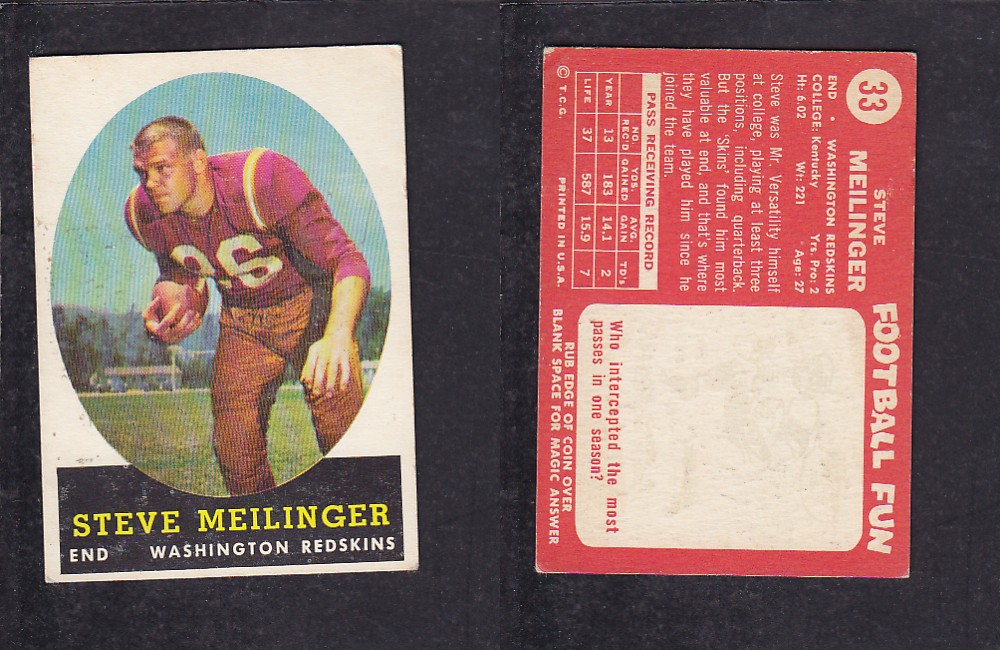 1958 NFL TOPPS FOOTBALL CARD #33 S. MEILINGER photo 1958 NFL TOPPS FOOTBALL CARD #33 S. MEILINGER photo