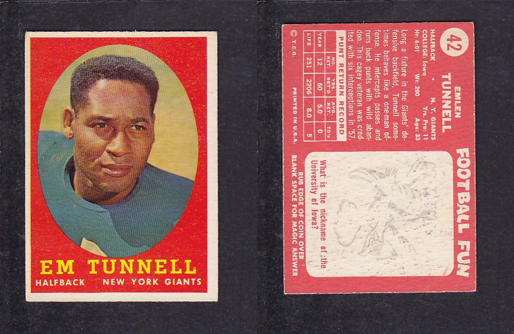 1958 NFL TOPPS FOOTBALL CARD #42 E. TUNNELL photo 1958 NFL TOPPS FOOTBALL CARD #42 E. TUNNELL photo