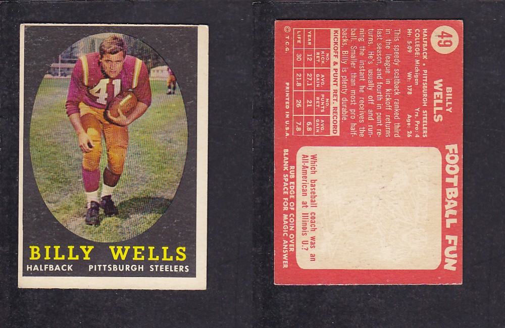 1958 NFL TOPPS FOOTBALL CARD #49 B. WELLS photo 1958 NFL TOPPS FOOTBALL CARD #49 B. WELLS photo