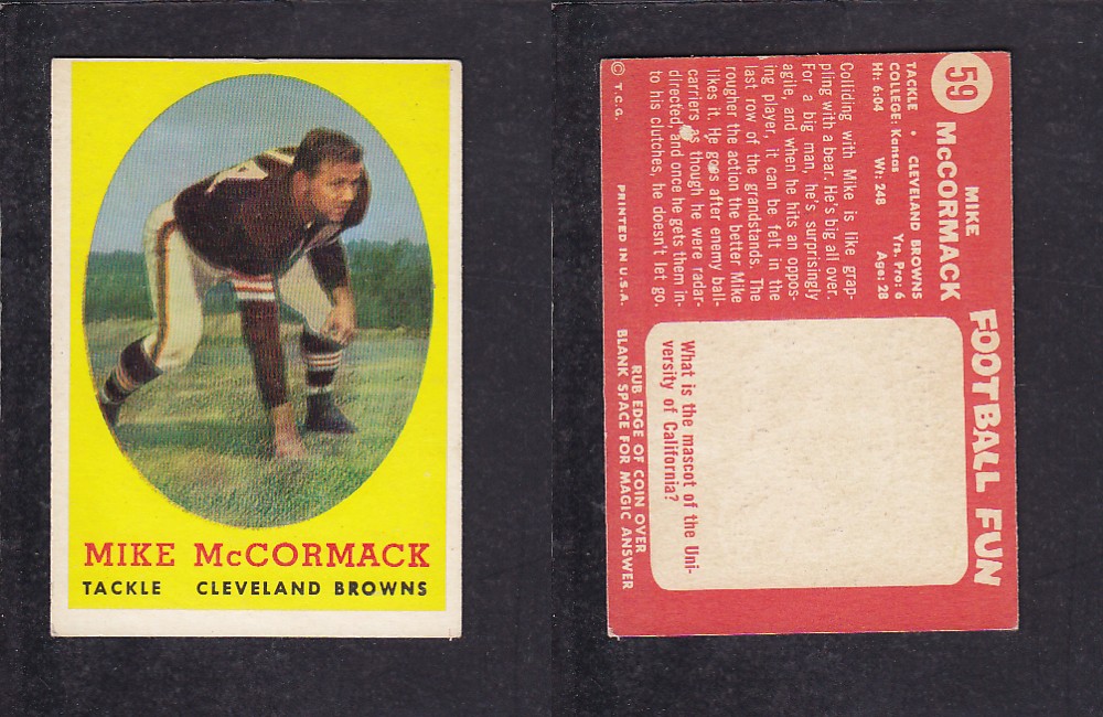 1958 NFL TOPPS FOOTBALL CARD #59 M. MCCORMACK photo 1958 NFL TOPPS FOOTBALL CARD #59 M. MCCORMACK photo