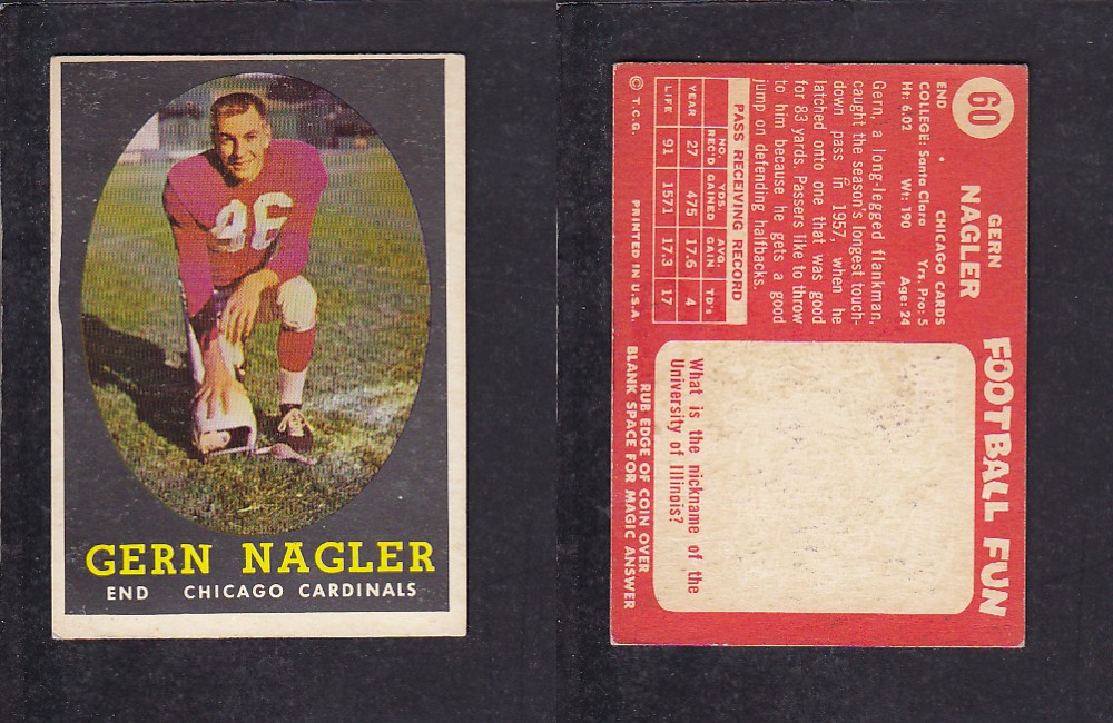 1958 NFL TOPPS FOOTBALL CARD #60 G. NAGLER photo 1958 NFL TOPPS FOOTBALL CARD #60 G. NAGLER photo