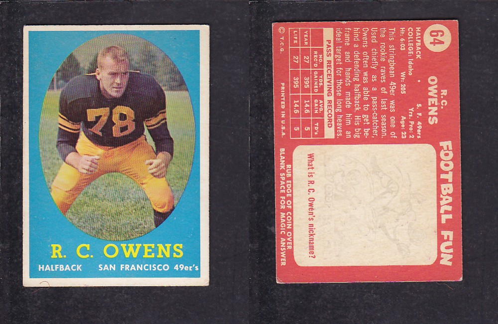 1958 NFL TOPPS FOOTBALL CARD #64 R. OWENS photo 1958 NFL TOPPS FOOTBALL CARD #64 R. OWENS photo