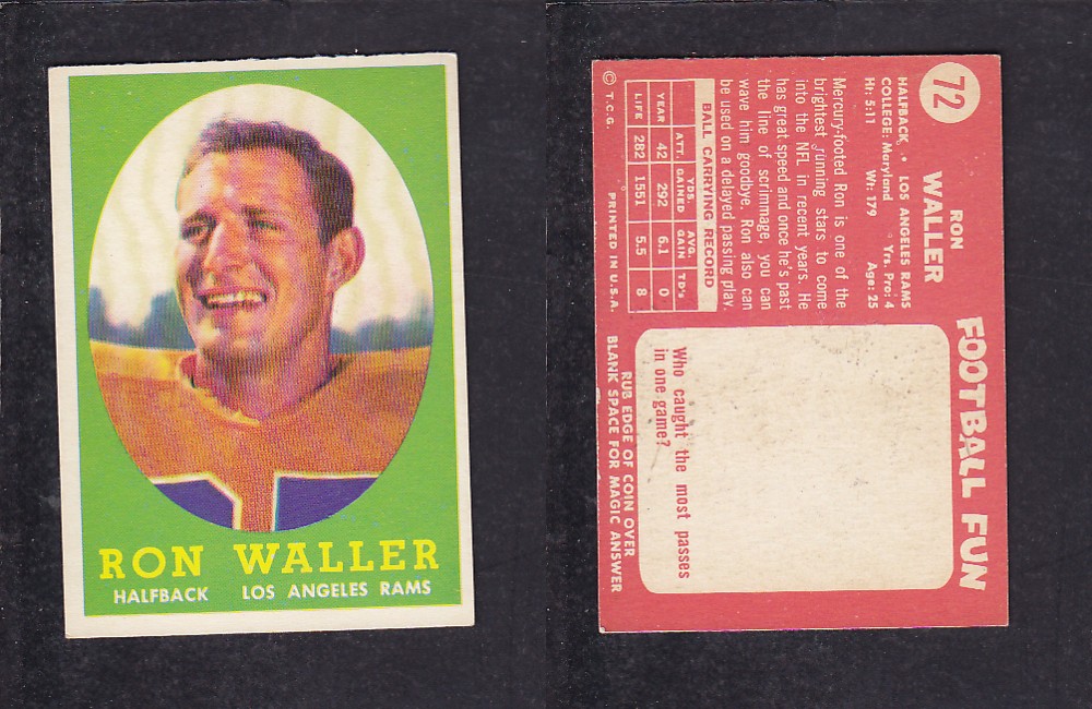 1958 NFL TOPPS FOOTBALL CARD #72 R. WALLER photo 1958 NFL TOPPS FOOTBALL CARD #72 R. WALLER photo