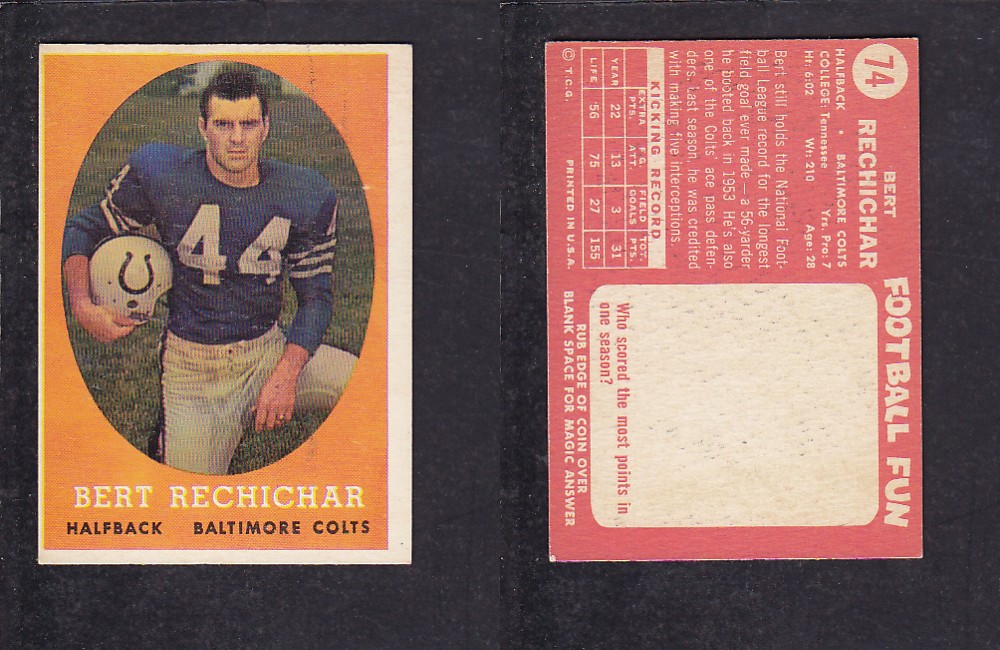 1958 NFL TOPPS FOOTBALL CARD #74 B. RECHICHAR photo 1958 NFL TOPPS FOOTBALL CARD #74 B. RECHICHAR photo