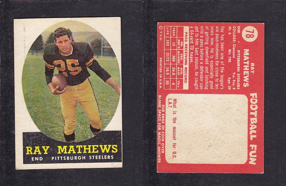 1958 NFL TOPPS FOOTBALL CARD #78 R. MATHEWS photo 1958 NFL TOPPS FOOTBALL CARD #78 R. MATHEWS photo