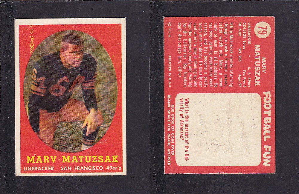 1958 NFL TOPPS FOOTBALL CARD #79 M. MATUZSAK photo 1958 NFL TOPPS FOOTBALL CARD #79 M. MATUZSAK photo