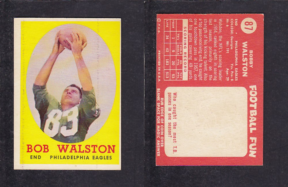 1958 NFL TOPPS FOOTBALL CARD #87 B. WALSTON photo 1958 NFL TOPPS FOOTBALL CARD #87 B. WALSTON photo