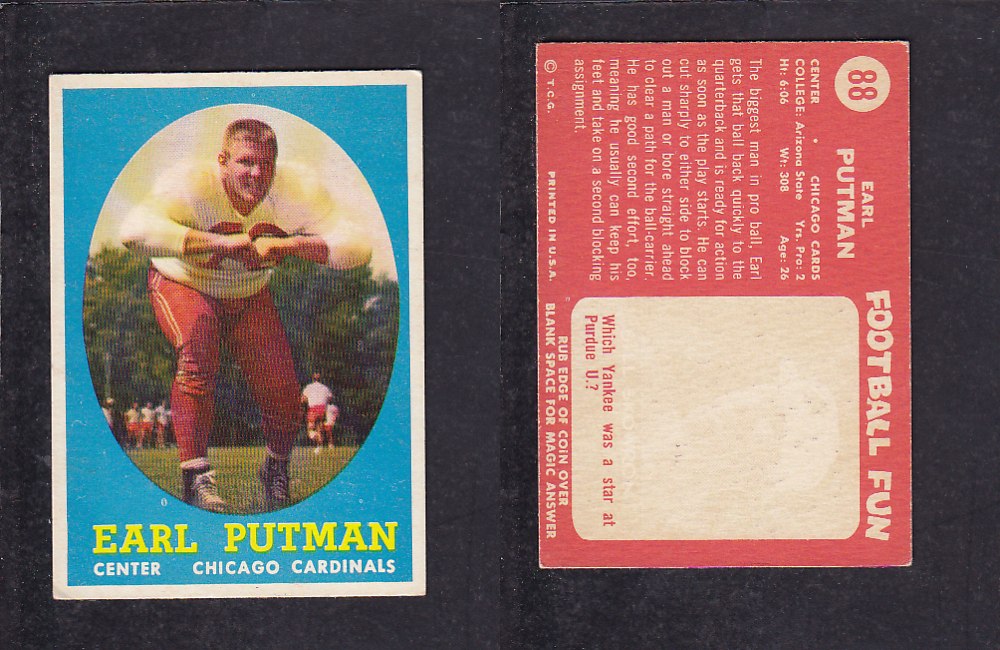 1958 NFL TOPPS FOOTBALL CARD #88 E. PUTMAN photo 1958 NFL TOPPS FOOTBALL CARD #88 E. PUTMAN photo