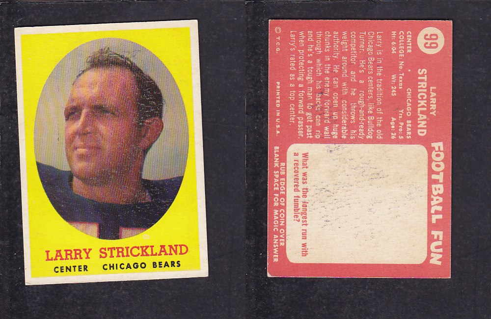 1958 NFL TOPPS FOOTBALL CARD #99 L. STRICKLAND photo 1958 NFL TOPPS FOOTBALL CARD #99 L. STRICKLAND photo