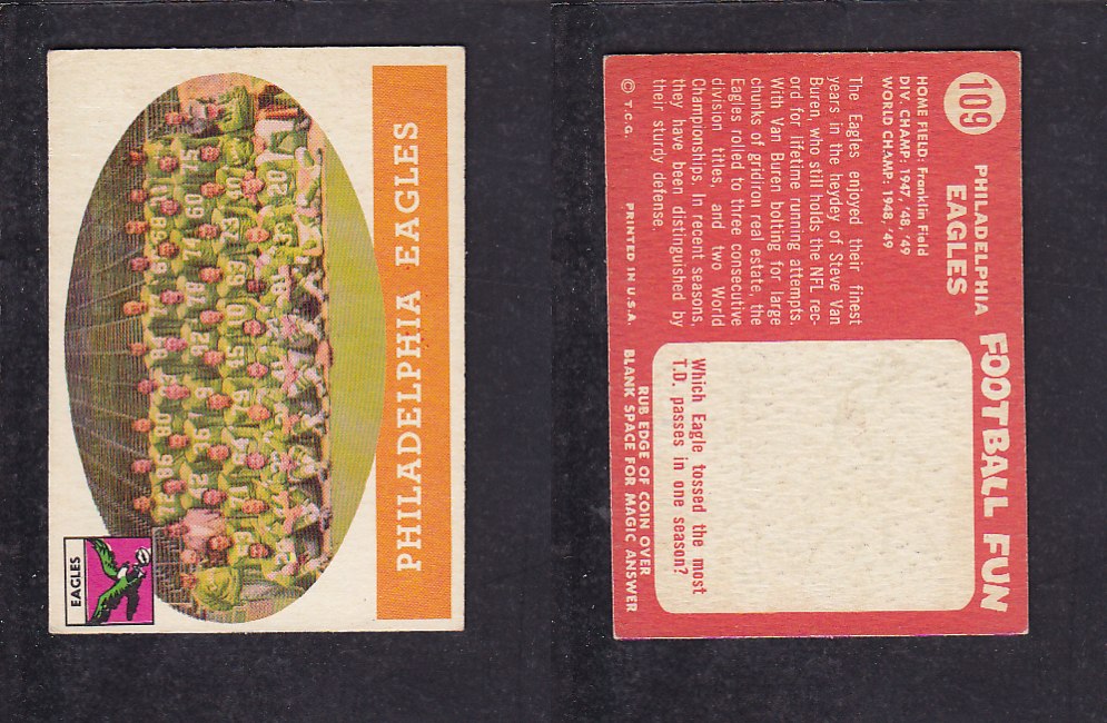 1958 NFL TOPPS FOOTBALL CARD #106 PHILADELPHIA EAGLES photo 1958 NFL TOPPS FOOTBALL CARD #106 PHILADELPHIA EAGLES photo