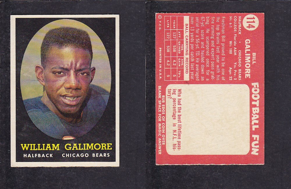 1958 NFL TOPPS FOOTBALL CARD #114 W. GALIMORE photo 1958 NFL TOPPS FOOTBALL CARD #114 W. GALIMORE photo