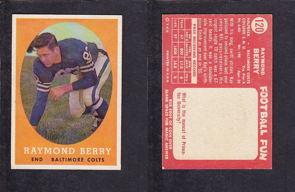 1958 NFL TOPPS FOOTBALL CARD #120 R. BERRY photo 1958 NFL TOPPS FOOTBALL CARD #120 R. BERRY photo