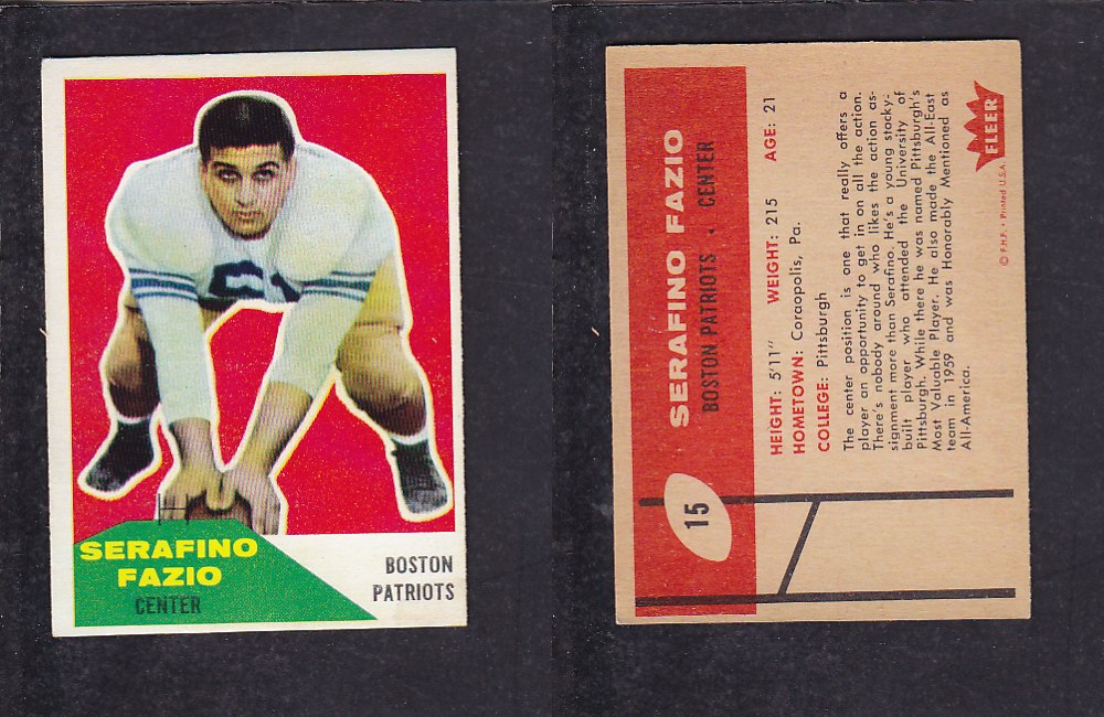 1960 NFL FLEER FOOTBALL CARD #15 S. FAZIO photo 1960 NFL FLEER FOOTBALL CARD #15 S. FAZIO photo