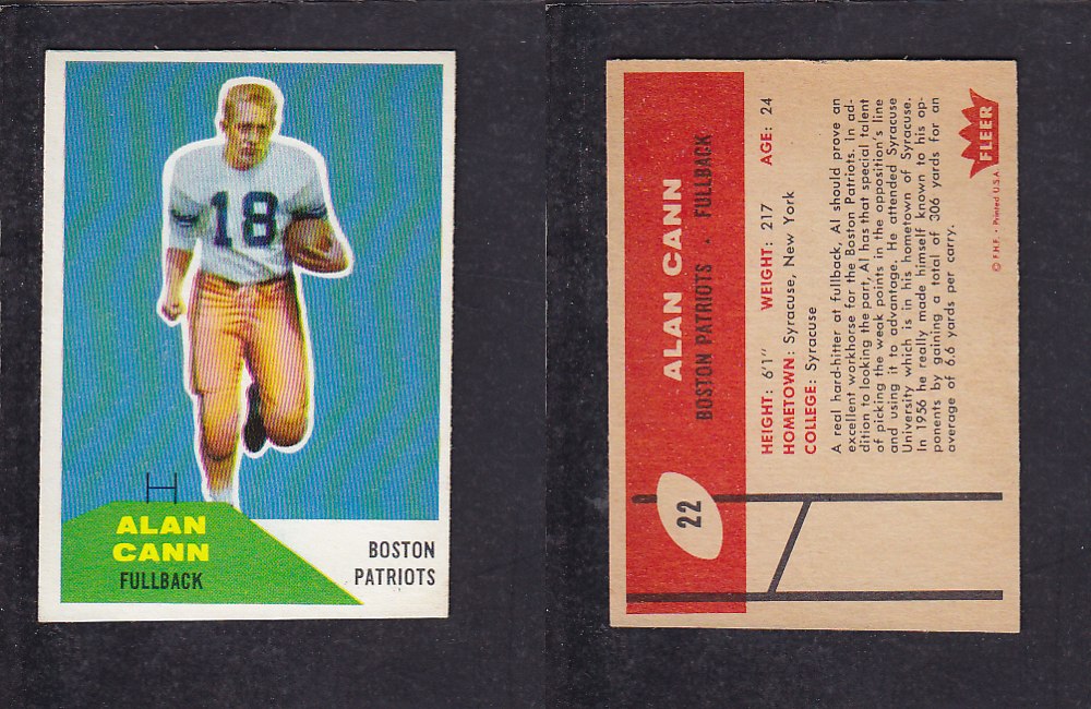 1960 NFL FLEER FOOTBALL CARD #22 A. CANN photo 1960 NFL FLEER FOOTBALL CARD #22 A. CANN photo