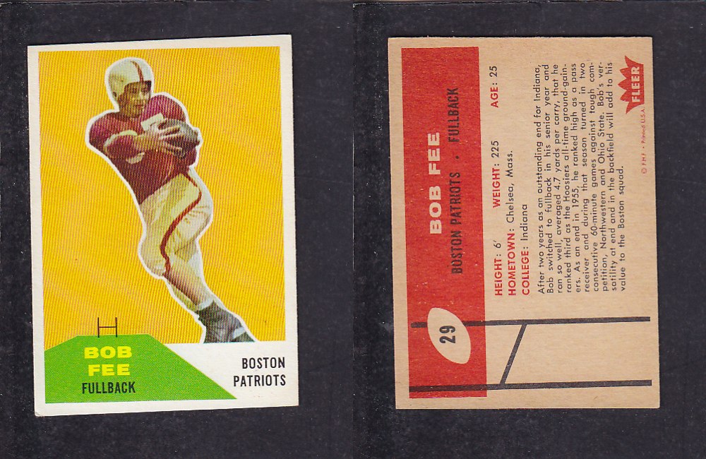 1960 NFL FLEER FOOTBALL CARD #29 B. FEE photo 1960 NFL FLEER FOOTBALL CARD #29 B. FEE photo