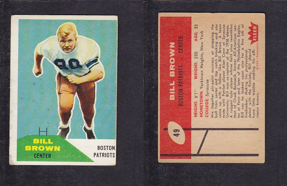 1960 NFL FLEER FOOTBALL CARD #49 B. BROWN photo 1960 NFL FLEER FOOTBALL CARD #49 B. BROWN photo