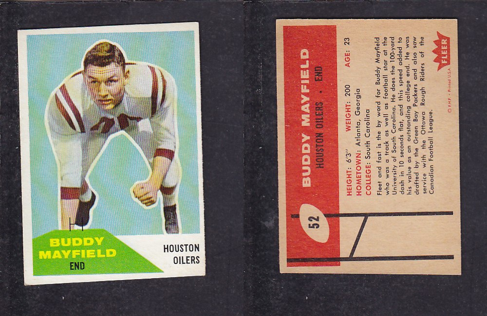1960 NFL FLEER FOOTBALL CARD #52 B. MAYFIELD photo 1960 NFL FLEER FOOTBALL CARD #52 B. MAYFIELD photo