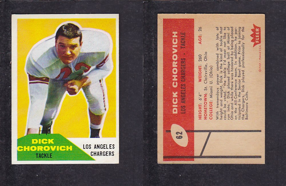 1960 NFL FLEER FOOTBALL CARD #62 D. CHOROVICH photo 1960 NFL FLEER FOOTBALL CARD #62 D. CHOROVICH photo
