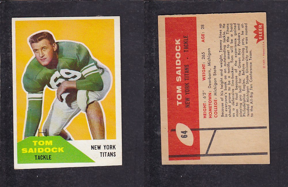 1960 NFL FLEER FOOTBALL CARD #64 T. SAIDOCK photo 1960 NFL FLEER FOOTBALL CARD #64 T. SAIDOCK photo