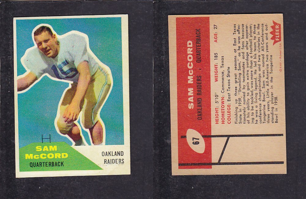 1960 NFL FLEER FOOTBALL CARD #67 S. MCCORD photo 1960 NFL FLEER FOOTBALL CARD #67 S. MCCORD photo