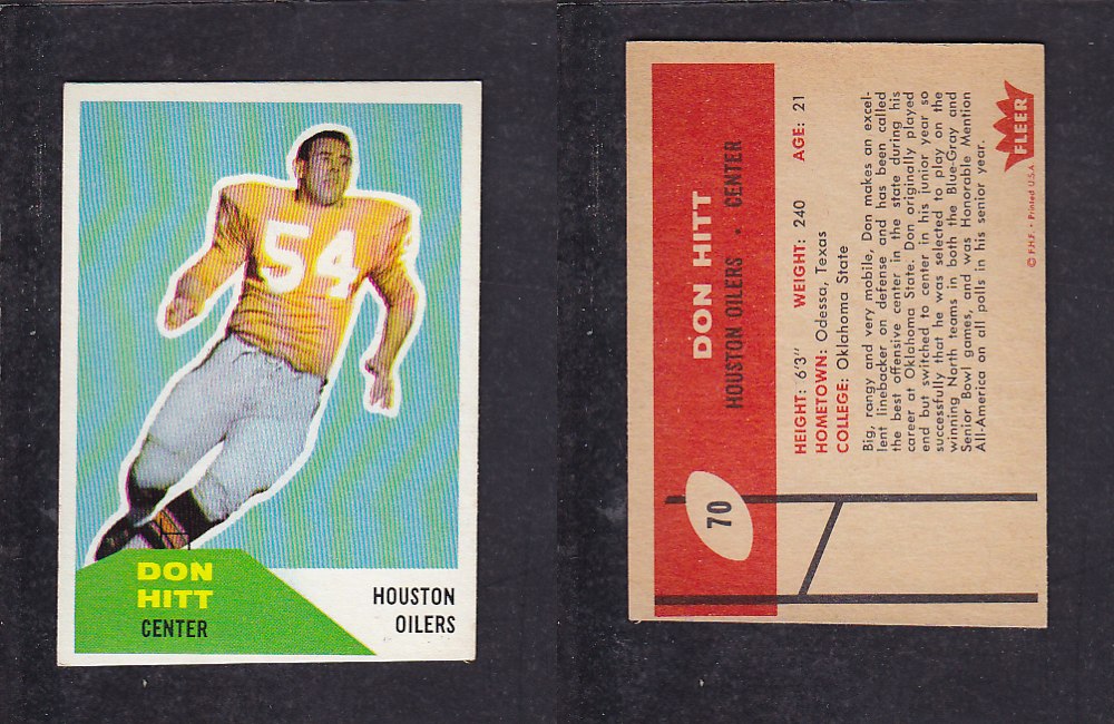 1960 NFL FLEER FOOTBALL CARD #70 D. HITT photo 1960 NFL FLEER FOOTBALL CARD #70 D. HITT photo