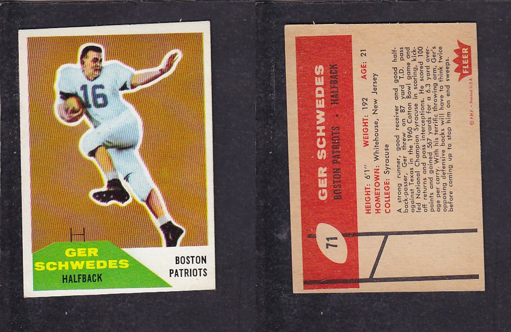 1960 NFL FLEER FOOTBALL CARD #71 G. SCHWEDES photo 1960 NFL FLEER FOOTBALL CARD #71 G. SCHWEDES photo