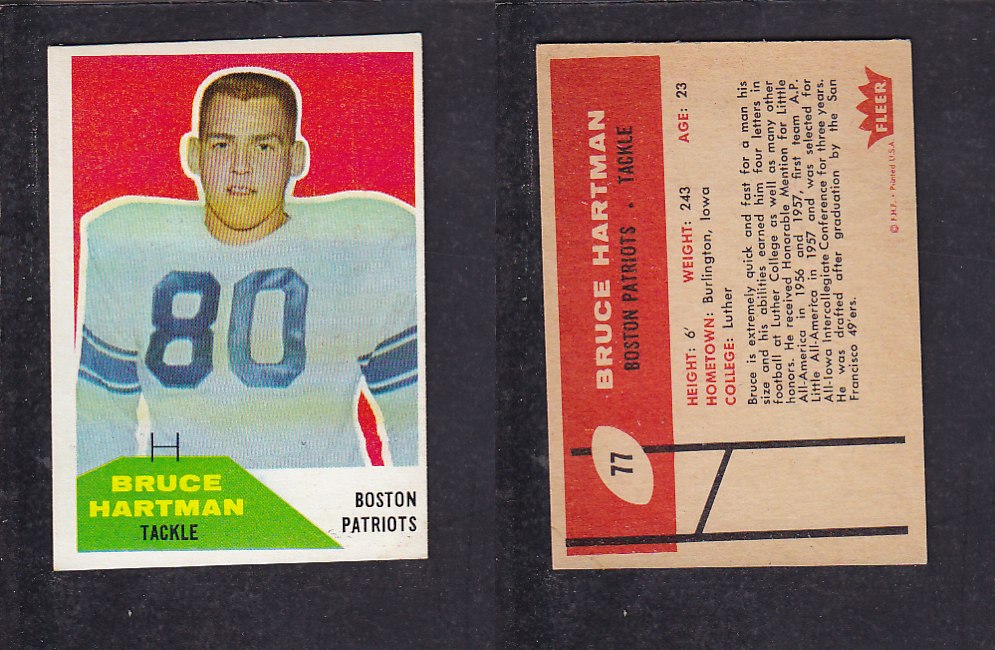1960 NFL FLEER FOOTBALL CARD #77 B. HARTMAN photo 1960 NFL FLEER FOOTBALL CARD #77 B. HARTMAN photo