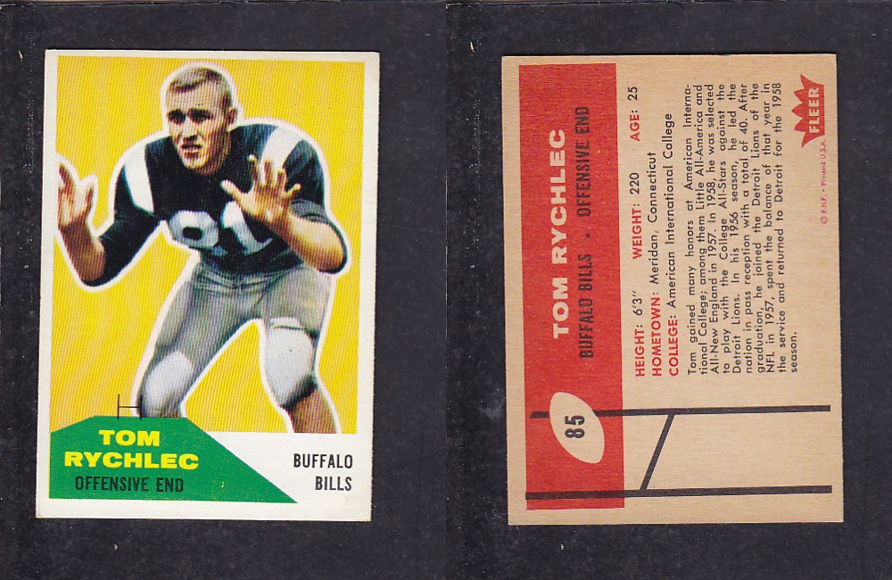 1960 NFL FLEER FOOTBALL CARD #85 T. RYCHLEC photo 1960 NFL FLEER FOOTBALL CARD #85 T. RYCHLEC photo
