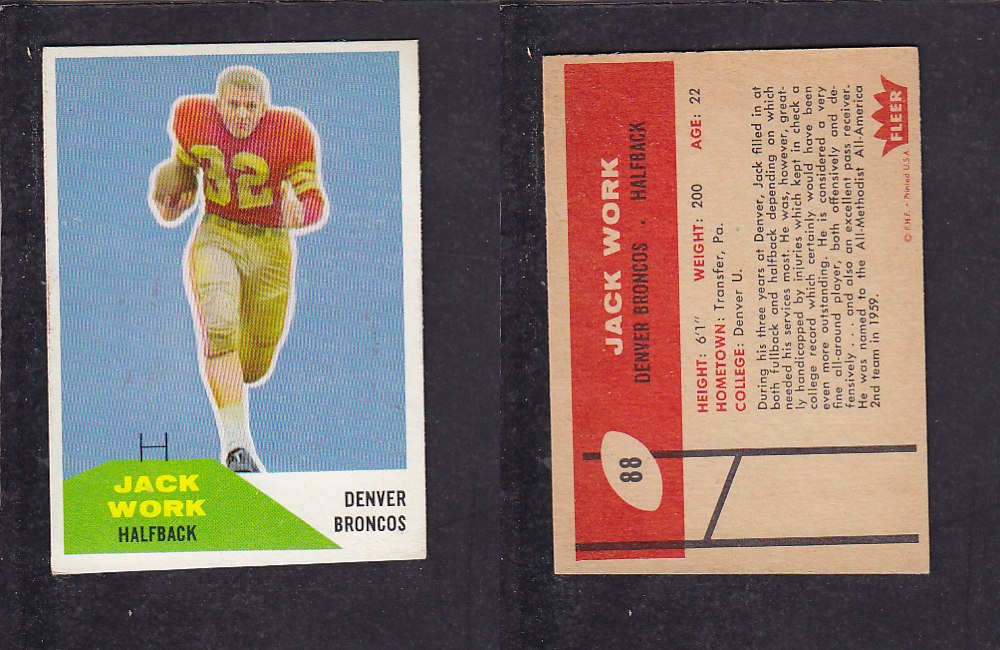 1960 NFL FLEER FOOTBALL CARD #88 J. WORK photo 1960 NFL FLEER FOOTBALL CARD #88 J. WORK photo