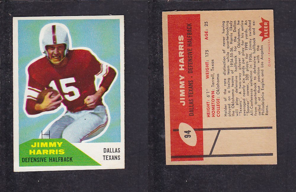 1960 NFL FLEER FOOTBALL CARD #94 J. HARRIS photo 1960 NFL FLEER FOOTBALL CARD #94 J. HARRIS photo